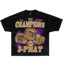 Load image into Gallery viewer, Lakers 3-Peat Championship Rings Kobe Shaq Phil Boxy Vintage Graphic Basketball Tee Streetwear Y2K