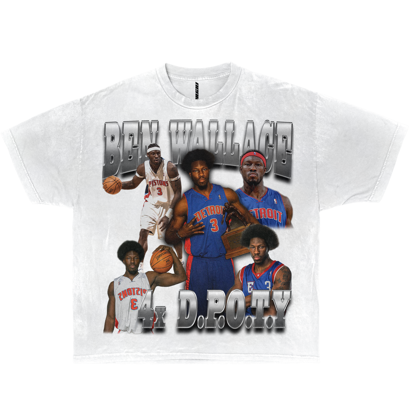 Ben Wallace 4x Defensive POTY Detroit Pistons Front & Back Tee